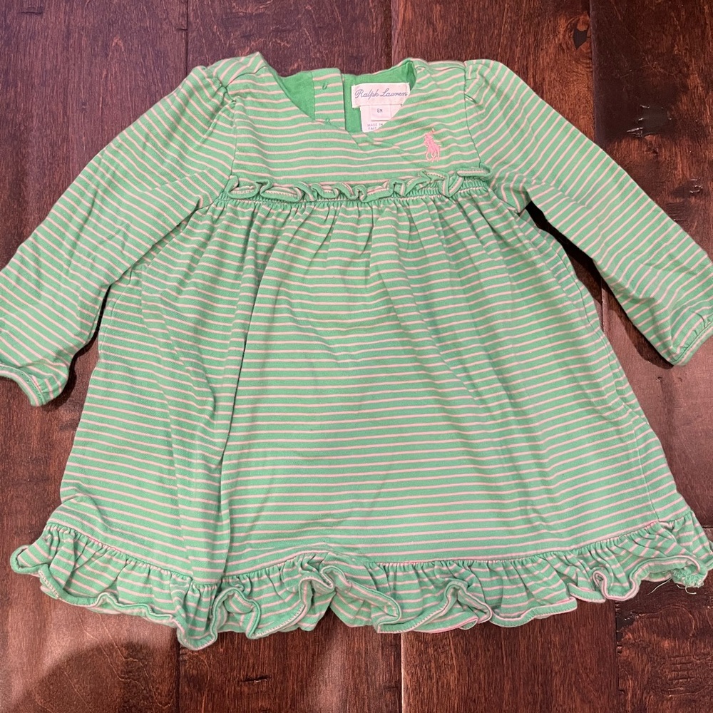 Ralph Lauren Baby Girl Dress Pink and Green Stripe size 6 months - Picture 1 of 5